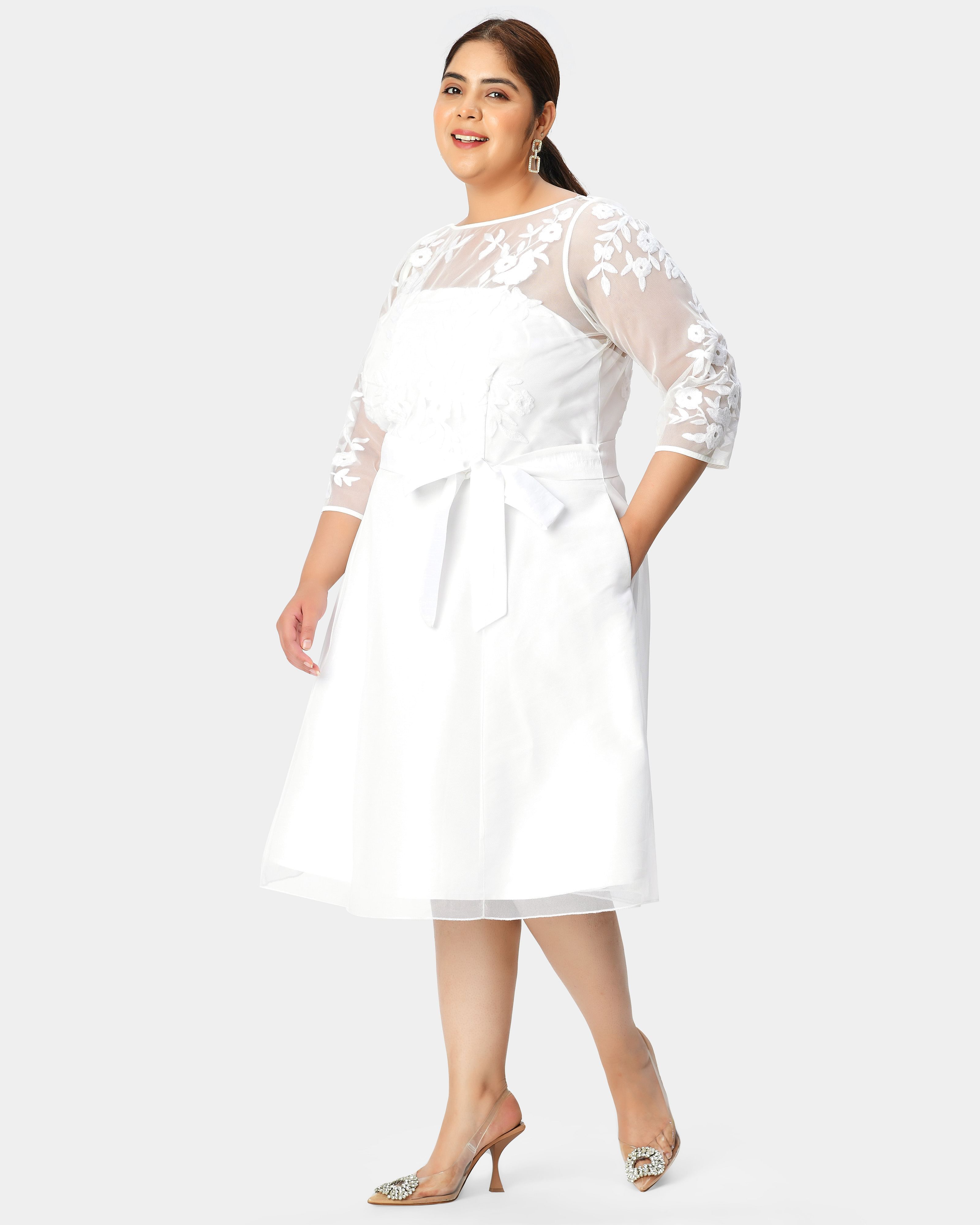 Floral embellished illusion boatneck tulle and dupioni dress, , alternate image number 5