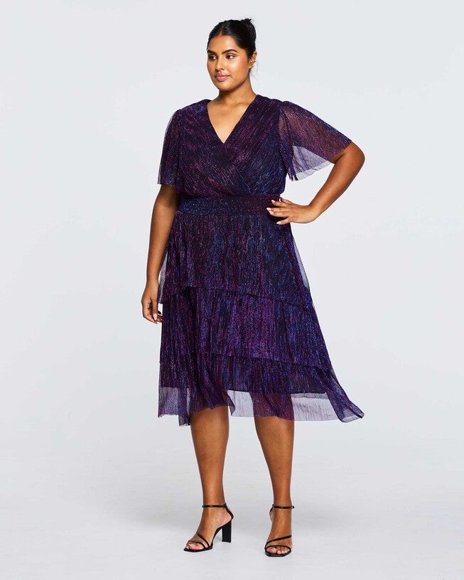 Glitterland Metallic Sparkly Midi Dress, NavyUltraviolet / Purple, hi-res image number null