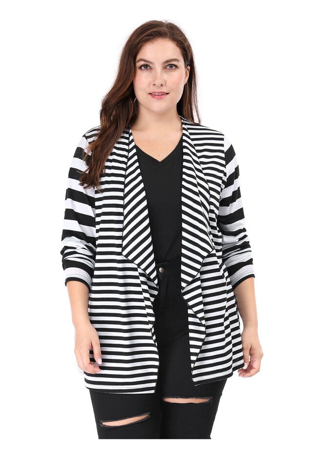 CASUAL STRIPED OPEN FRONT CARDIGAN, Black / Black, hi-res image number null