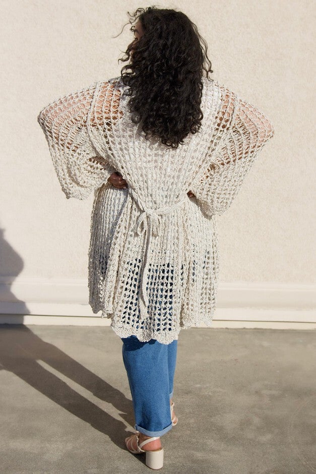 Laguna Open Knit Crochet Kimono, Sand / Beige, hi-res image number null