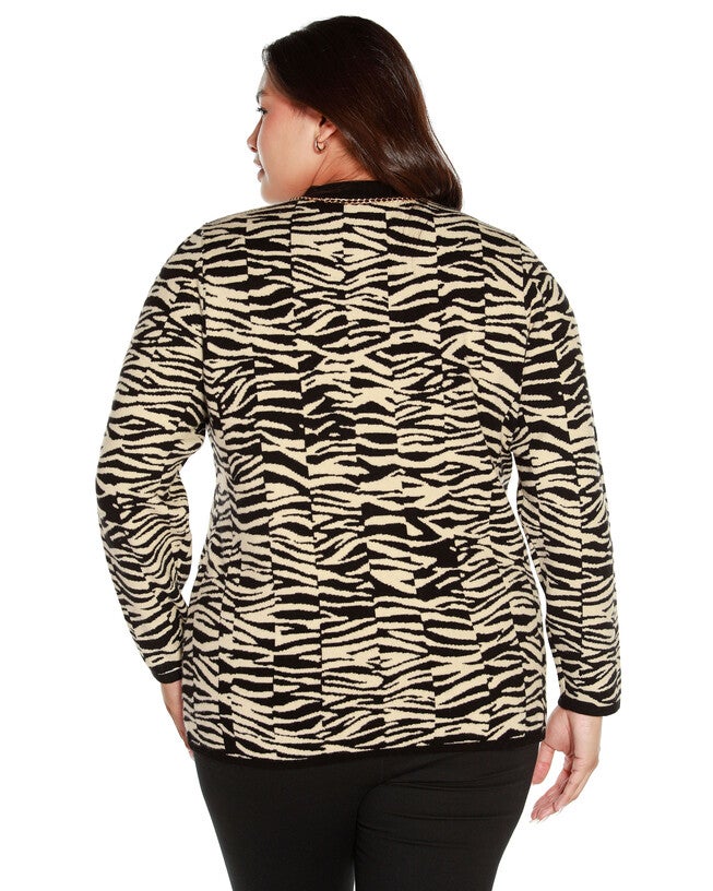 ZEBRA JACQUARD SWEATER JACKET, Black Combo / Black, alternate image number 1