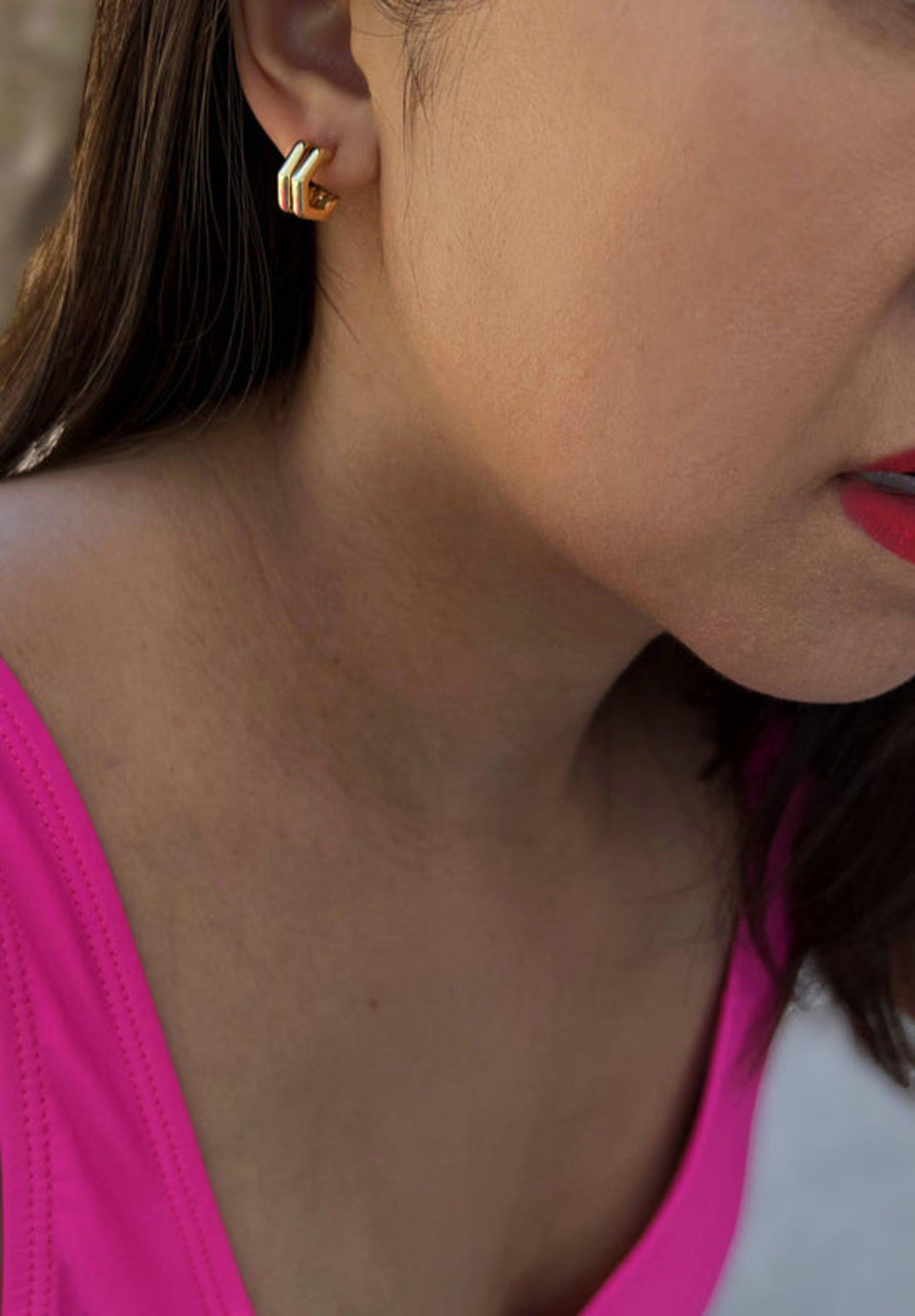 FUTURISTIC Double Hexagon Chubby Huggies | 18K Gold Over Sterling Silver, Gold / Gold, alternate image number 6