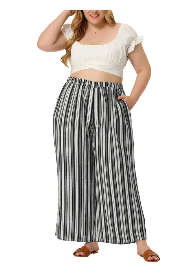 STRIPE BOHO WIDE LEG PAPER BAG PALAZZO PANTS, Black / Black, alternate image number 2
