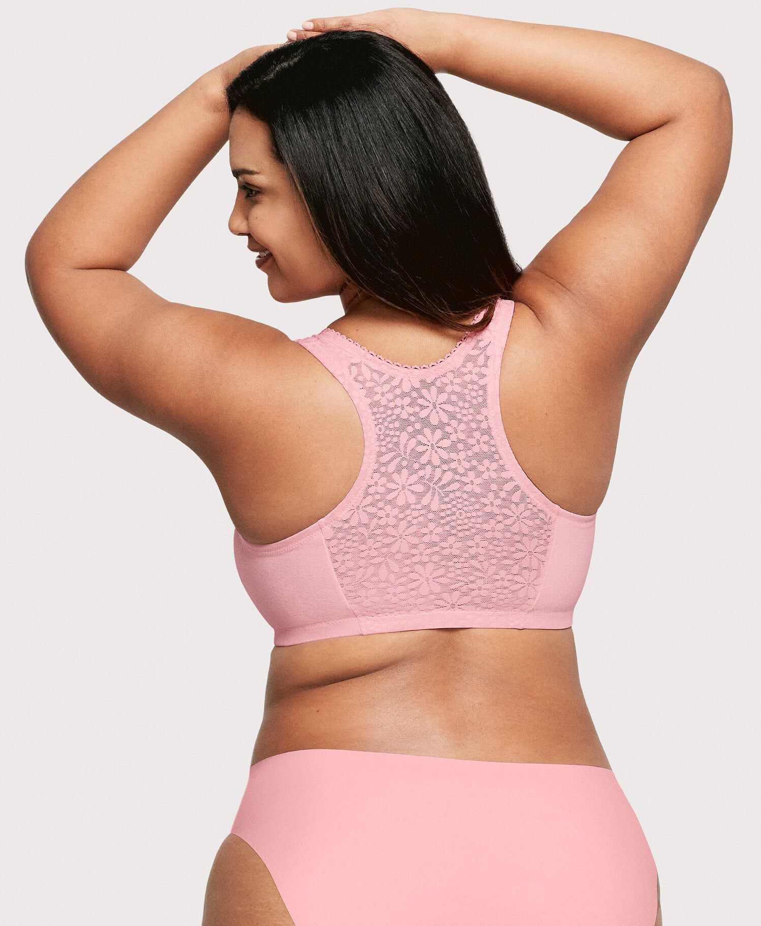Front-Closure Cotton T-Back Comfort Bra, Pink Blush / Pink, alternate image number 2