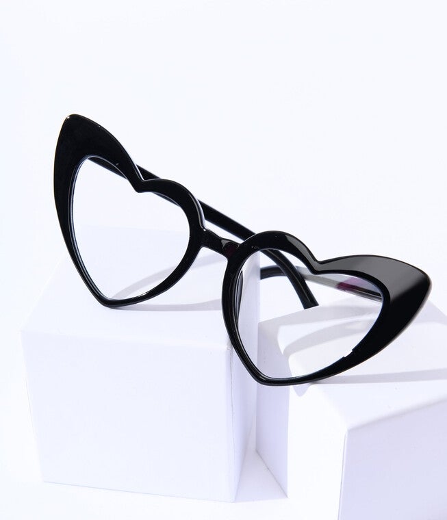 Unique Vintage Black Heart Glasses, Black / Black, hi-res image number 0