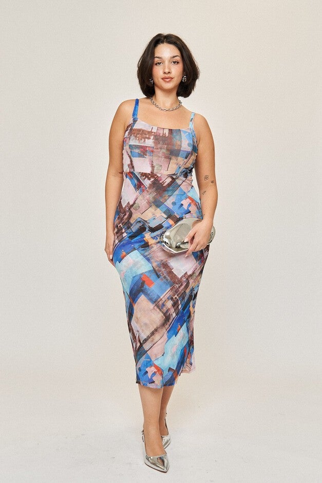 Bella Bias Slip Midi Dress, Capri / Royal Blue, alternate image number 2