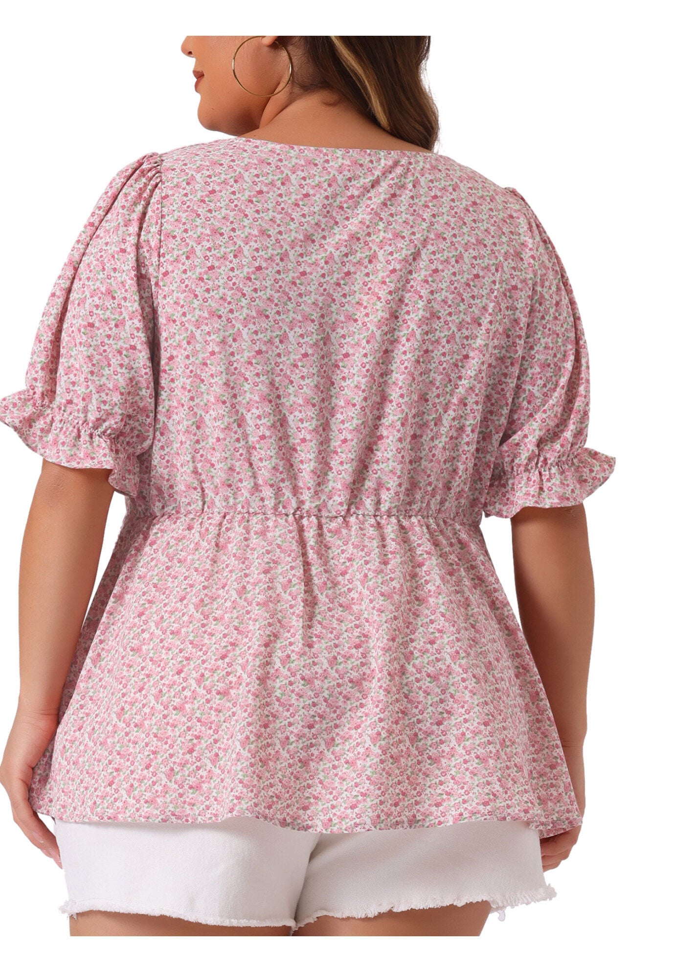 Sweetheart Neck Floral Peplum Top, Pink / Pink, alternate image number 3