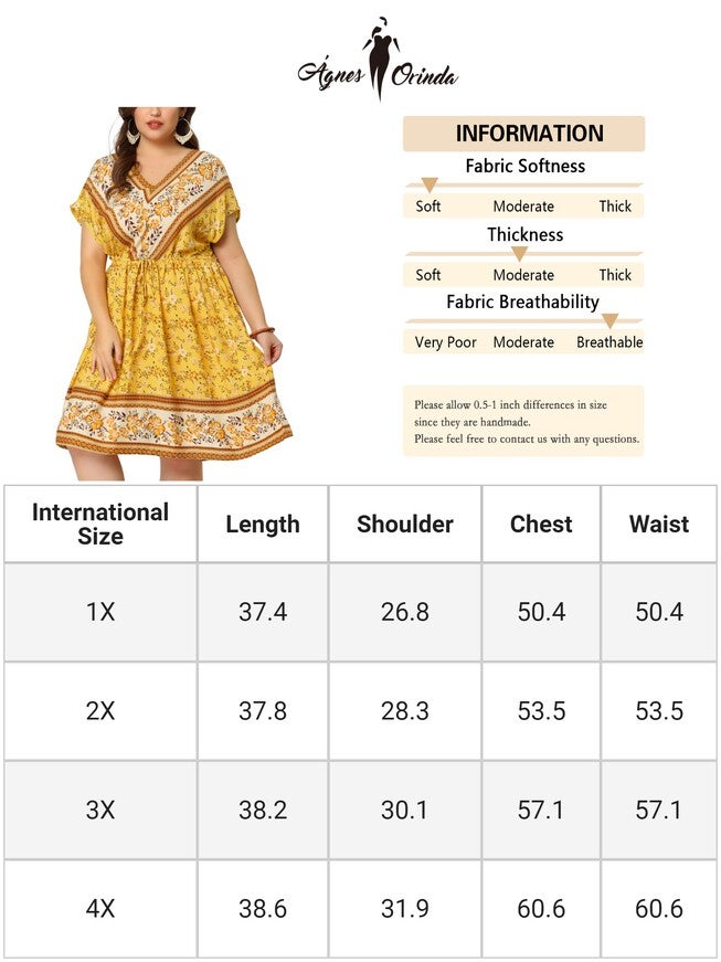 Boho Summer V Neck Drawstring Waist Short Sleeve Floral Print Dress, Yellow / Yellow, alternate image number 1