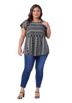 Boho Floral Printed Round Neck Ruffle Sleeve Blouse