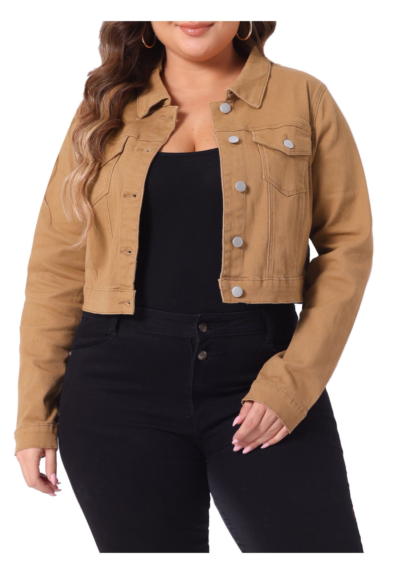 BUTTON CLOSED CROPPED DENIM JACKET, Brown / Brown, alternate image number 3