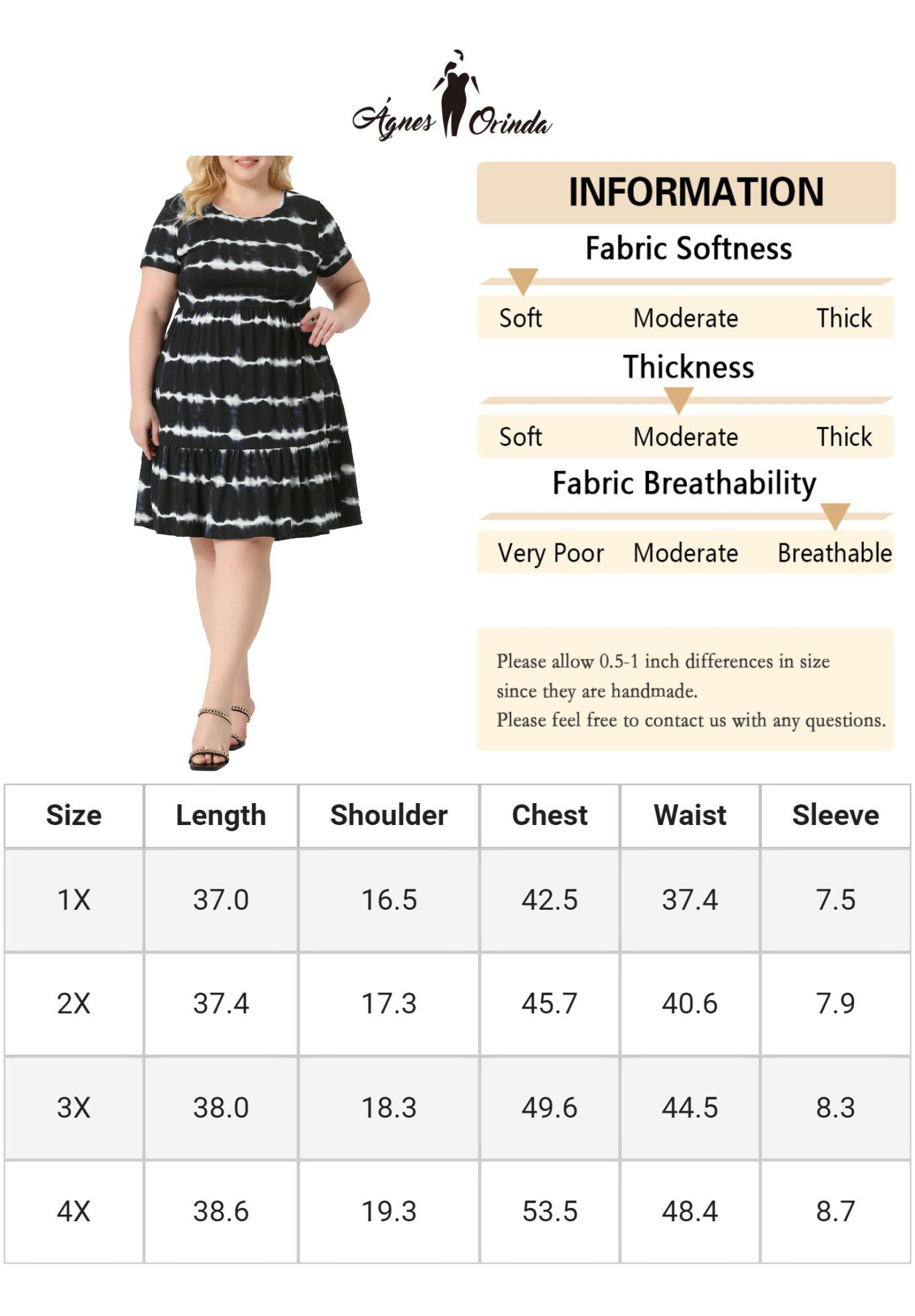 Summer Tie Dye Striped A Line Casual Swing T-Shirt Dress, Black / Black, alternate image number 4