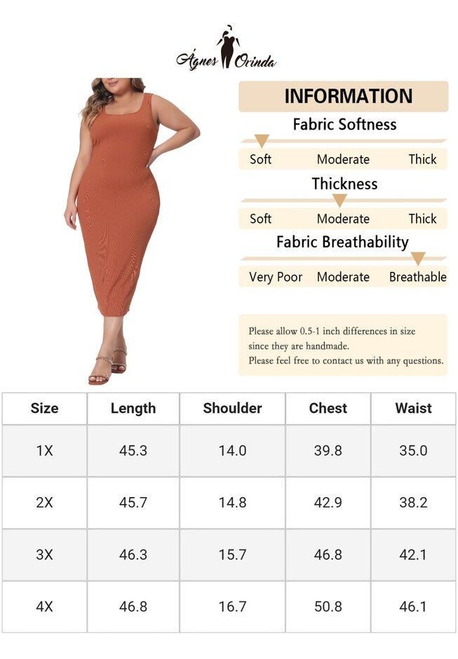 SLEEVELESS SQUARE NECK BODYCON SUNDRESS MIDI TANK DRESS, Orange / Orange, alternate image number null