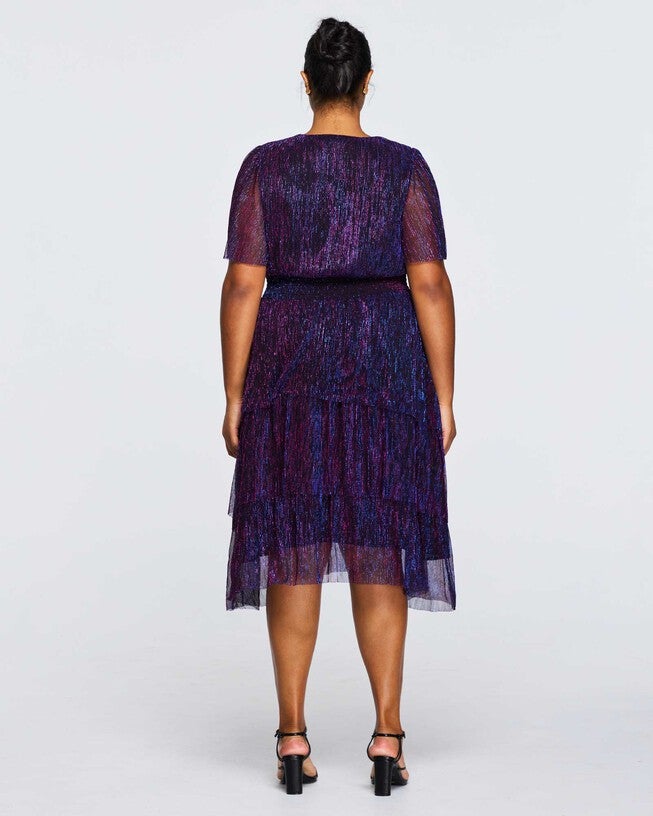 Glitterland Metallic Sparkly Midi Dress, NavyUltraviolet / Purple, alternate image number null