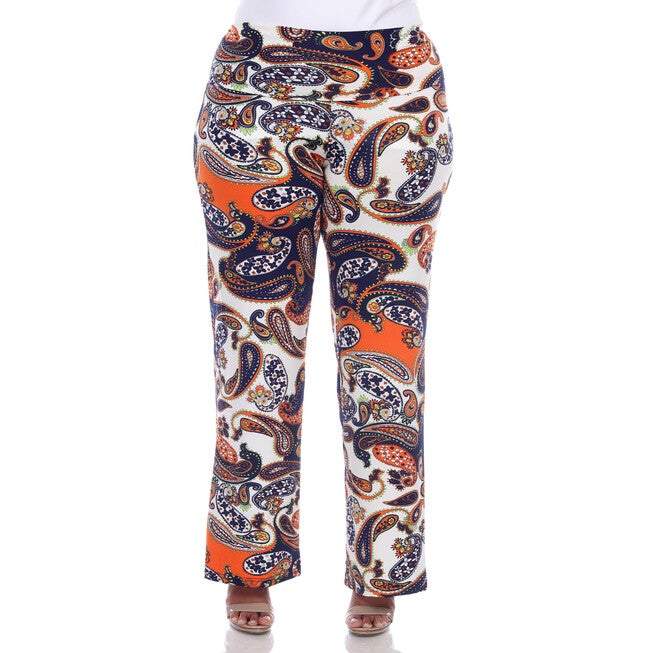 Navy Orange Paisley Palazzo Pants, , alternate image number null