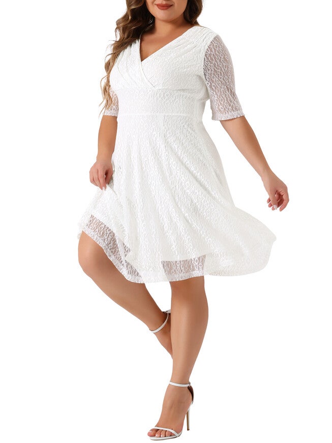 Lace Swing A-Line Cocktail Midi Dress, White / White, alternate image number 1