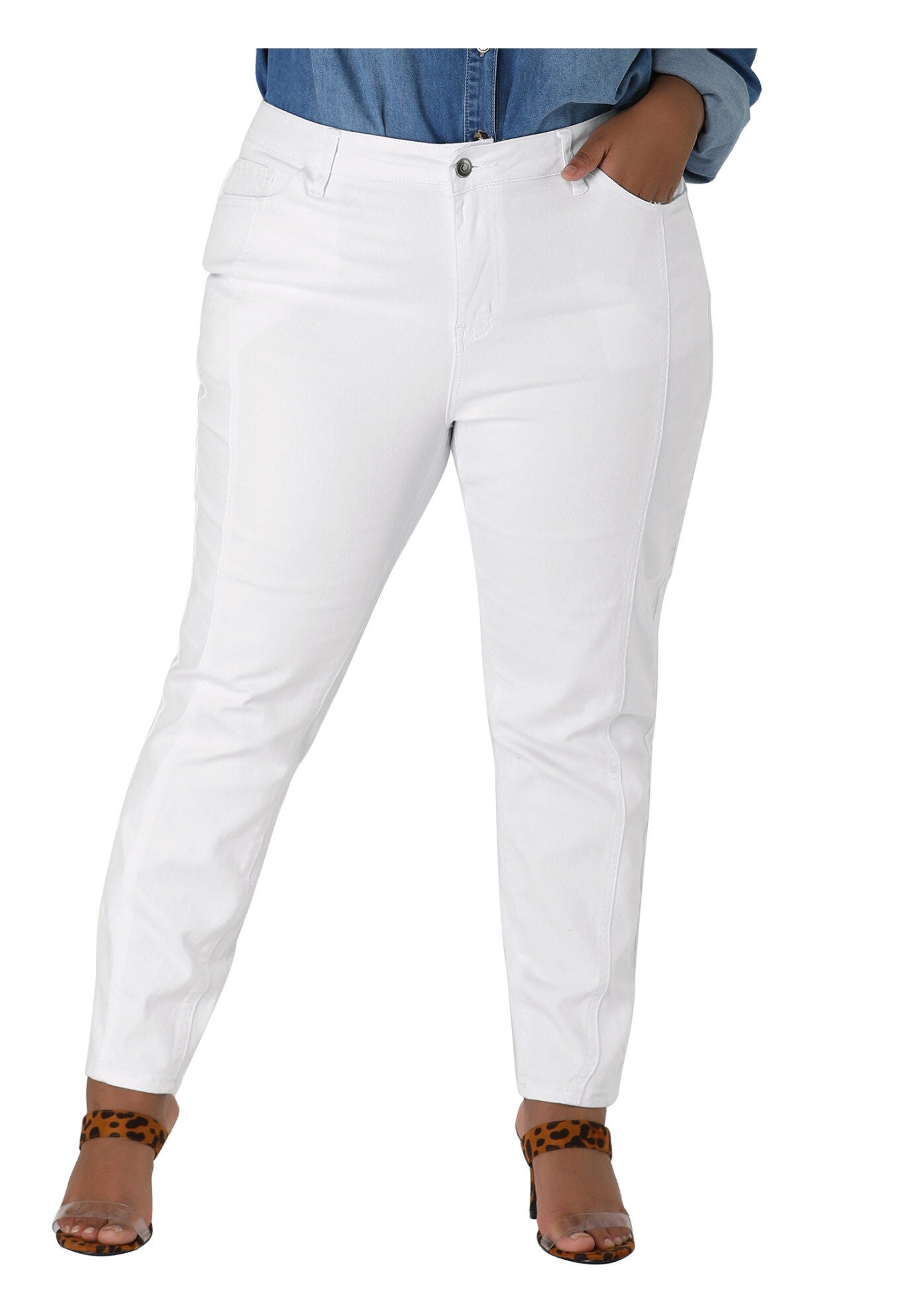 MID RISE STRETCH WASHED SKINNY JEANS DENIM JEGGINGS, White / White, alternate image number 1