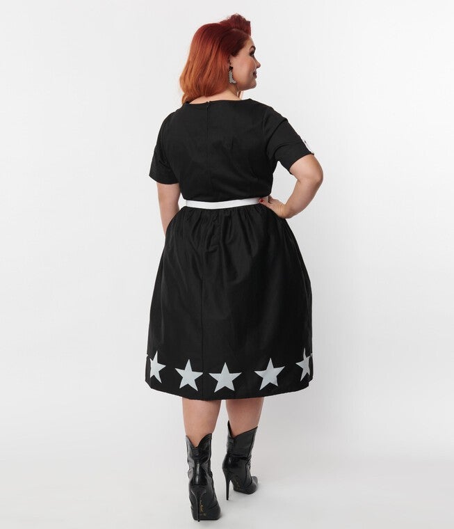 Unique Vintage Plus Size Black & White Star Cut Out Dress, Black  White / Black, alternate image number 2