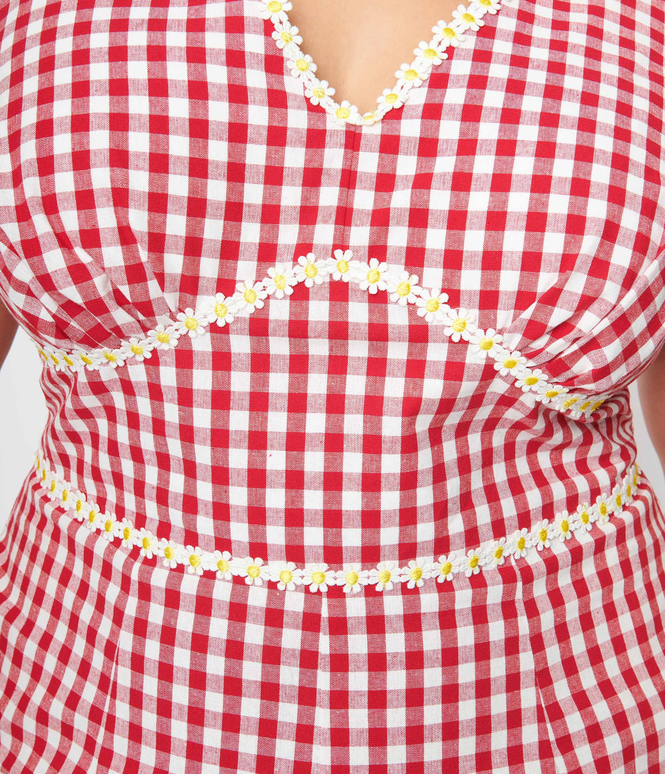 Unique Vintage Red Gingham & Daisy Romper, Red Gingham  Daisy / Red, alternate image number 1