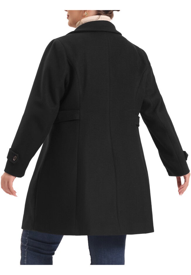 Single Breasted Notched Lapel Elegant Long Coat, Black / Black, alternate image number 3
