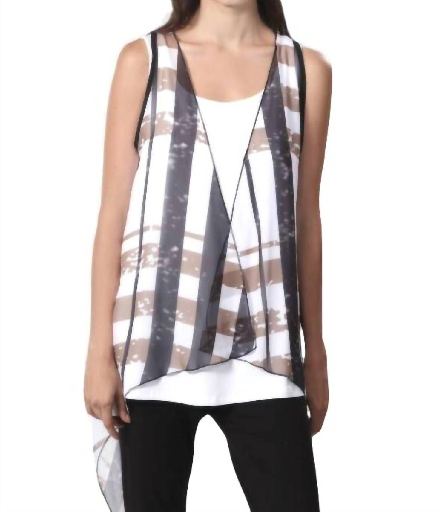 PLAID GRID WATERFALL VEST IN CREAM/TAUPE, CreamTaupe / Beige, hi-res image number 0