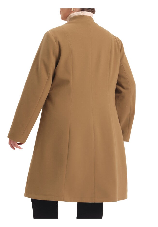 V NECK SINGLE BREASTED LONG COAT WITH POCKETS, Camel / Brown, alternate image number 3