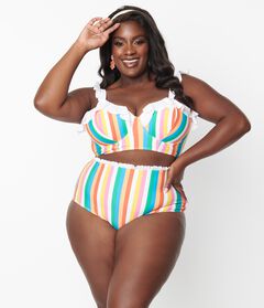 Unique Vintage Rainbow Striped Cape May Swim Bottoms