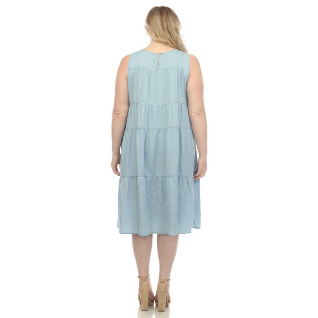 Sleeveless Tiered Chambray Midi Dress, , alternate image number null
