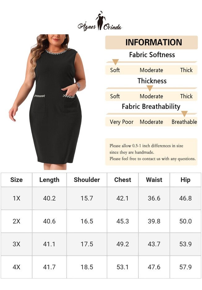 Sleeveless Contrast Color Knit Trim Dual Pocket Dress, Black / Black, alternate image number 3