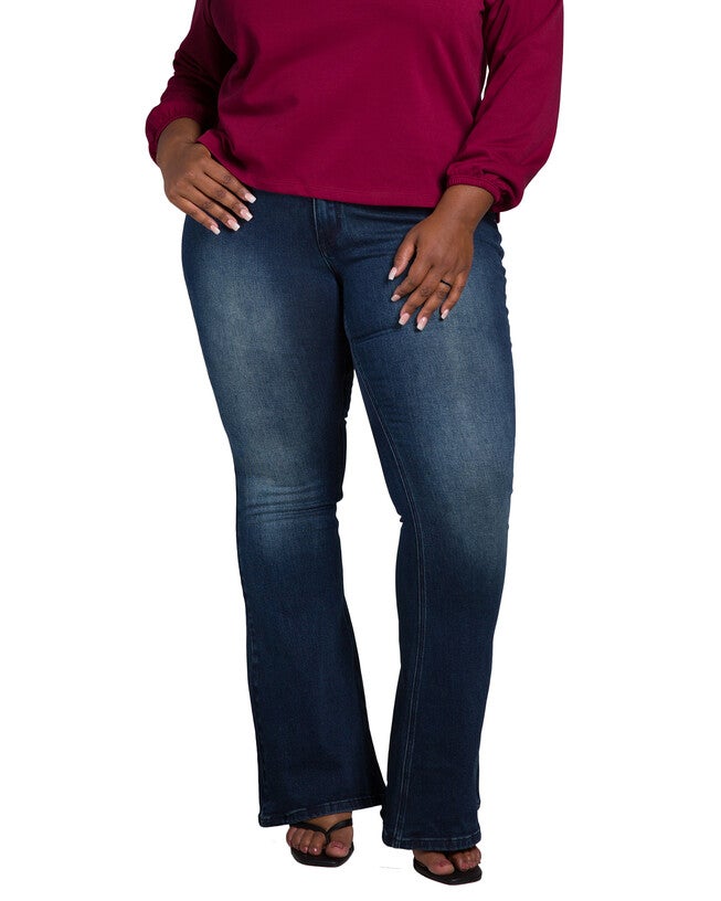 Kylie Women's Plus Size Mid Rise Flare Jean, Medium Blue / Dark Wash, hi-res image number 0
