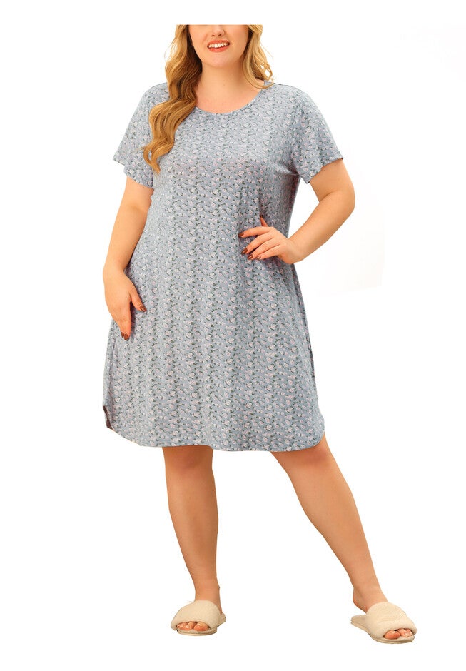 Short Sleeve Lightweight Pajama Dress, Gray / Light Grey, alternate image number 2
