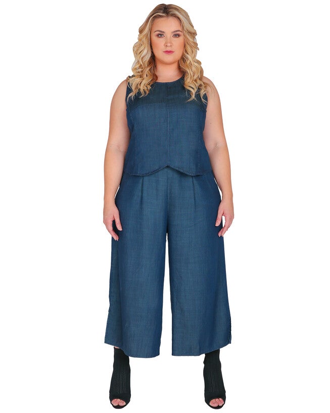 Diana Wide-Leg Cropped Indigo Tencel Denim Palazzo Pants, Dirty Dog Blue / Dark Wash, alternate image number null