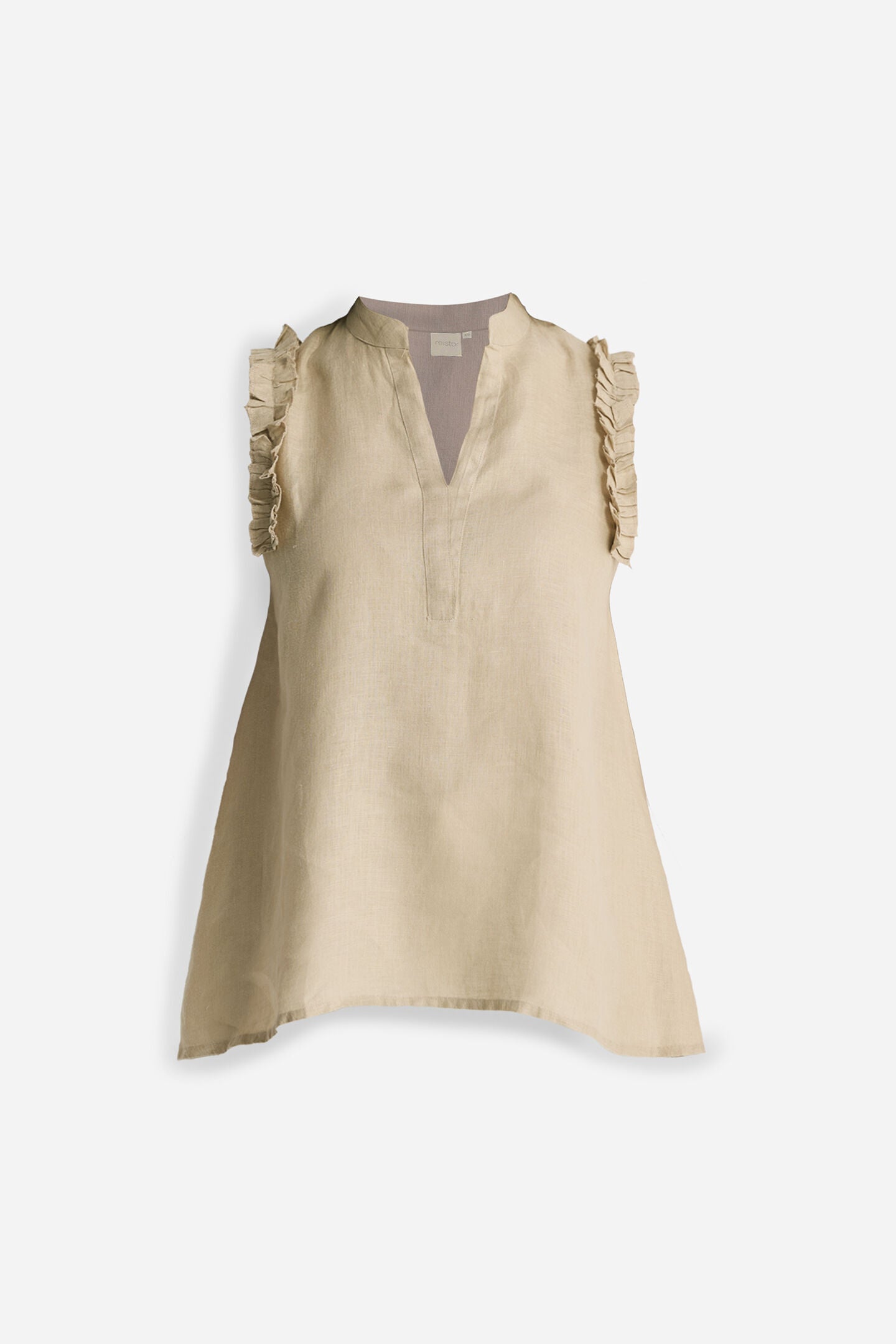 Sleeveless Hemp Top with Ruffles in Neutral Beige, Neutral Beige / Beige, alternate image number 5
