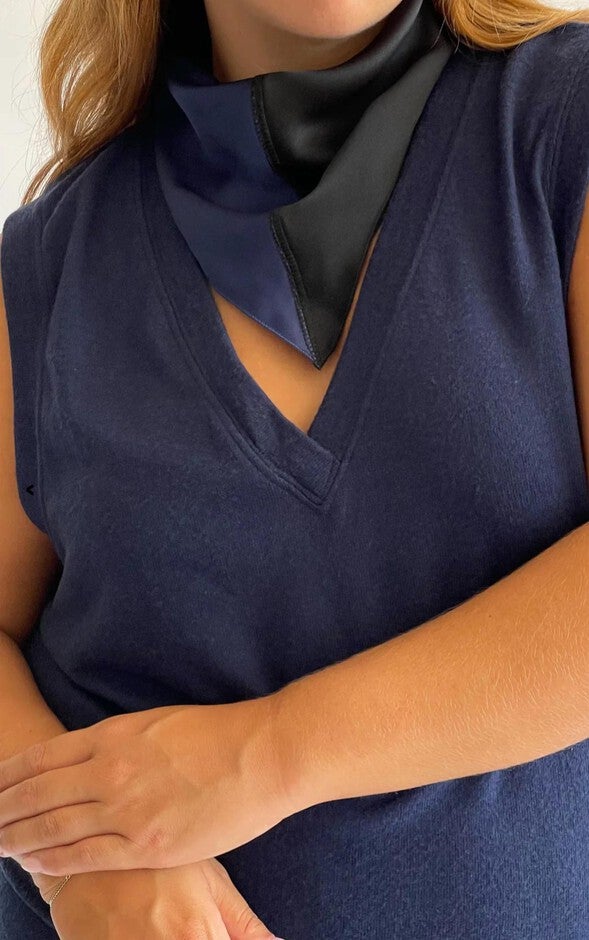 SILK TWO TONE BANDANA IN NAVY JET, Navy Jet / Navy, hi-res image number null