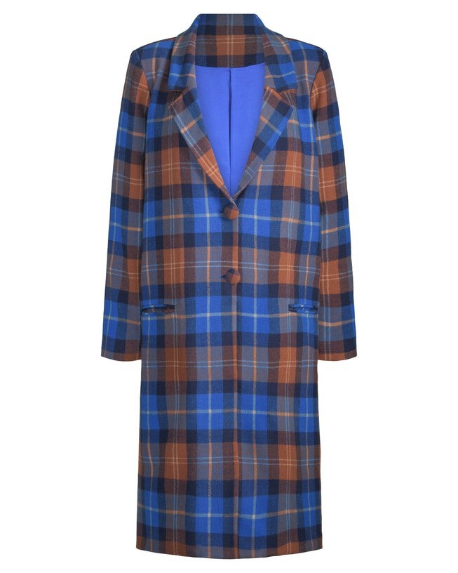 PLAID OVERCOAT, Blue / Royal Blue, alternate image number 2