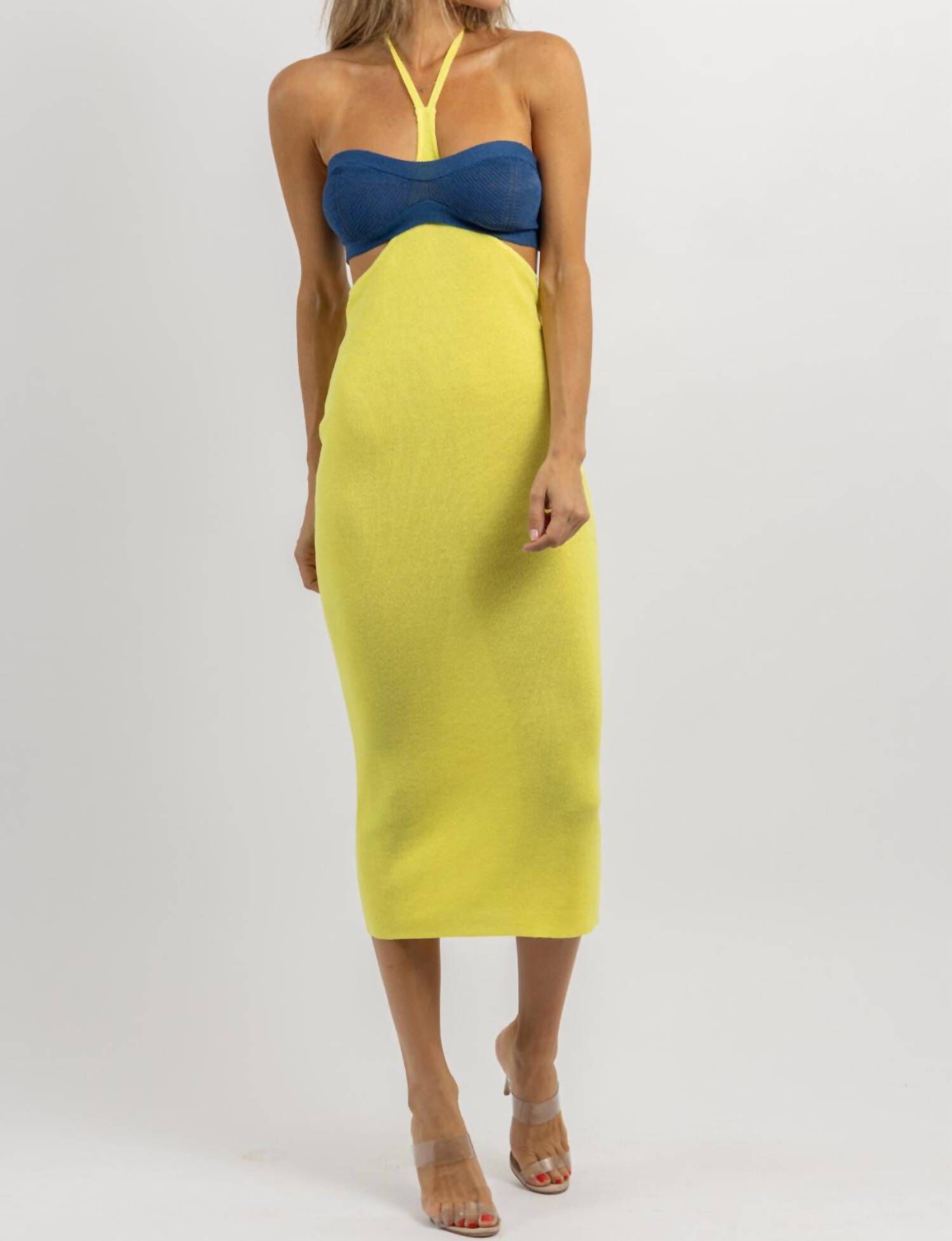 HALTER NECK MIDI DRESS IN LIMONCELLO, Limoncello / Yellow, alternate image number 3