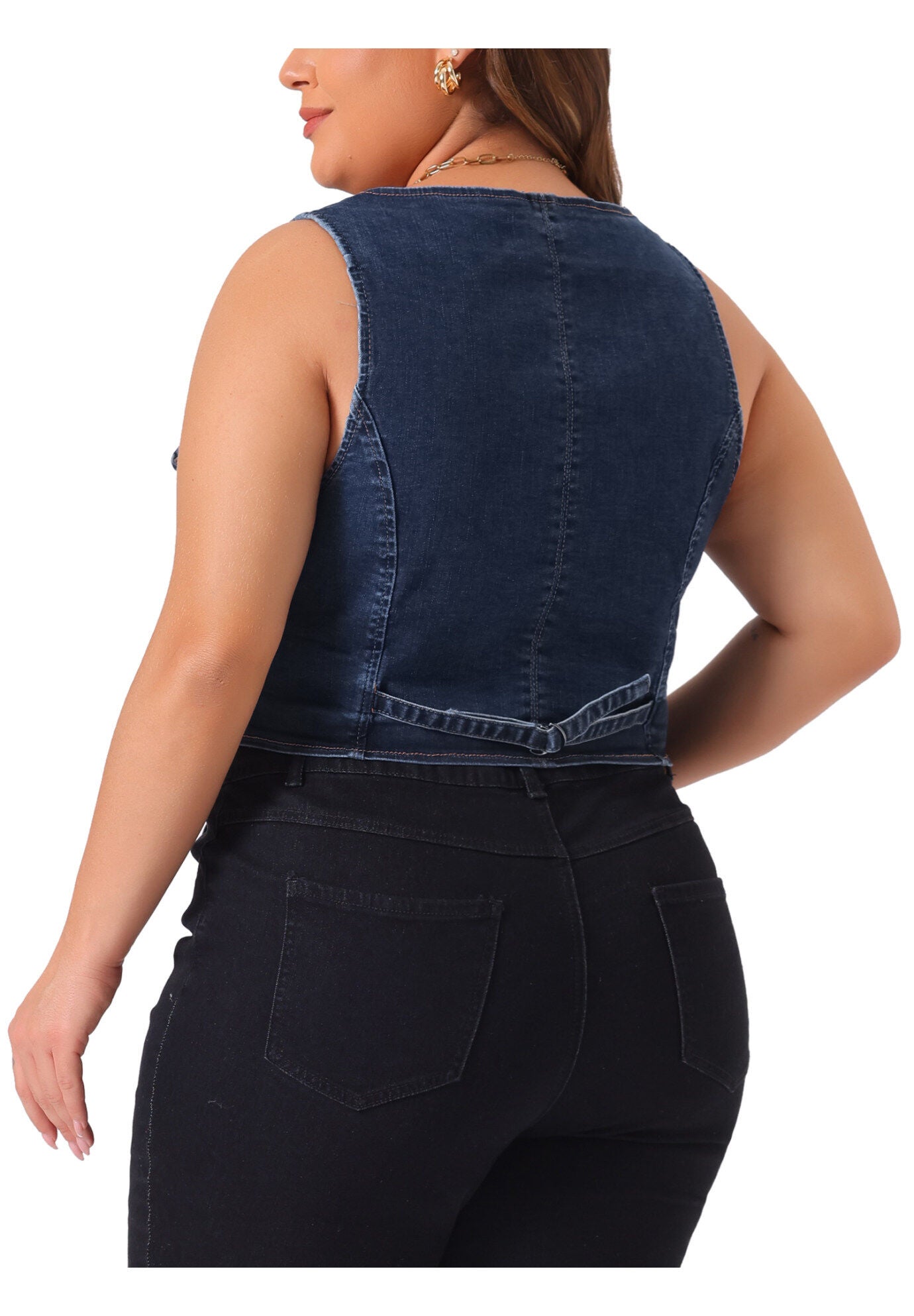 V NECK BUTTON DOWN DENIM VEST, Dark Blue / Navy, alternate image number 4