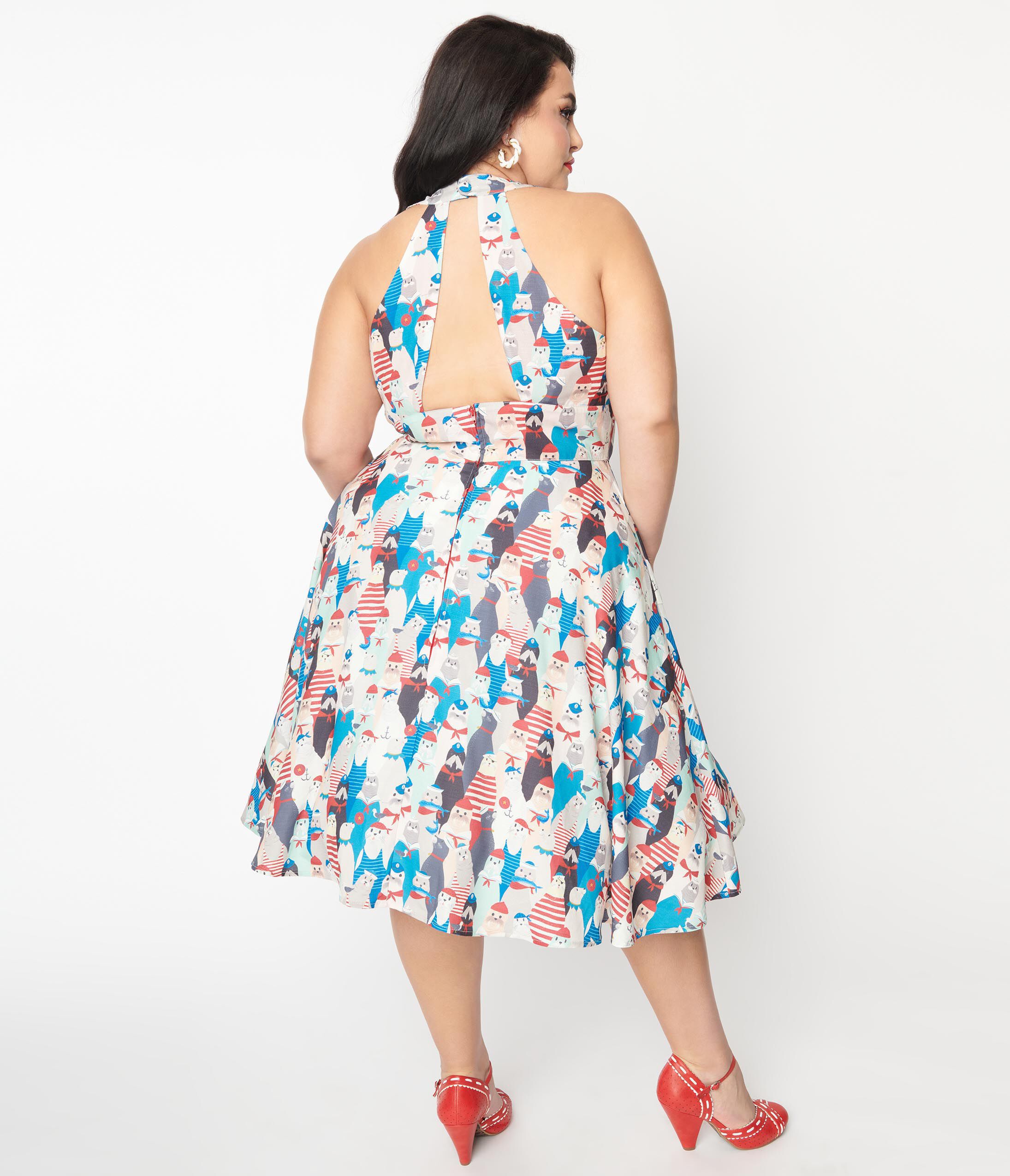 Unique Vintage La Jolla Cove Print Halter Swing Dress, , alternate image number 5