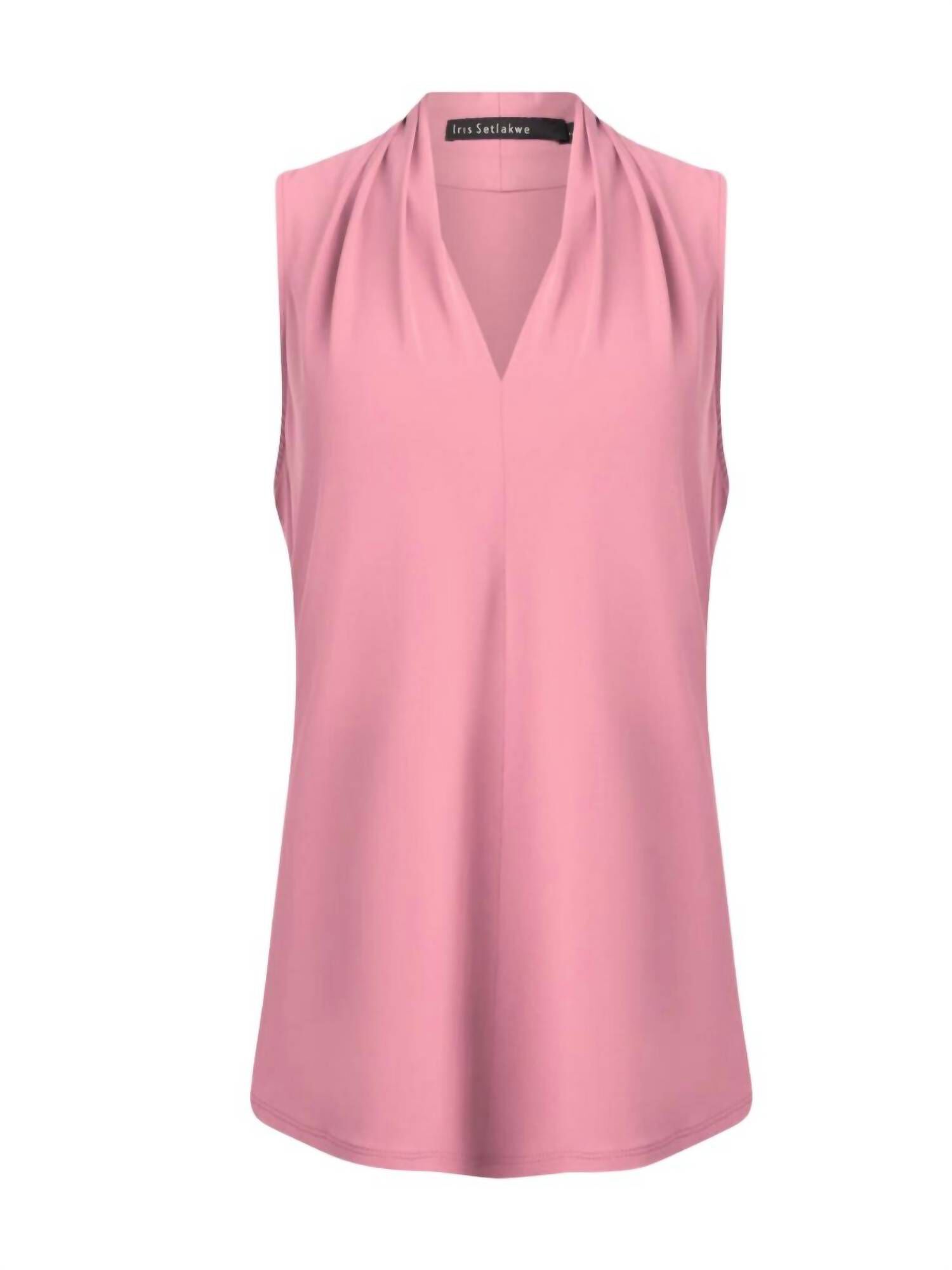 MATTE JERSEY SLEEVELESS PLEATED V NECK TOP, Rose Blush / Pink, hi-res image number 0