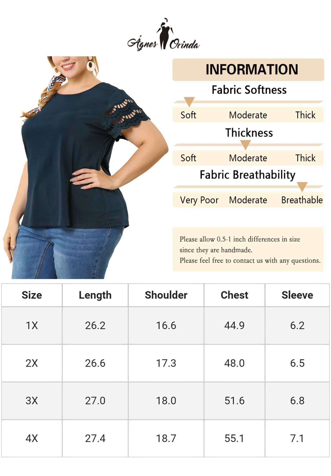 Lace Panel Hollow Short Sleeve Summer Blouse, Dark Blue / Navy, alternate image number 1