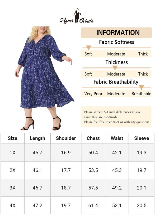 3/4 Sleeve Sweetheart Print Midi Ruffle Dress, Blue / Chambray Denim Medium, alternate image number 4