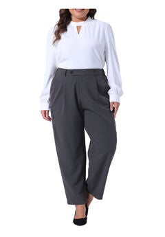 ELASTIC HIGH WAISTED LONG STRAIGHT BUSINESS CASUAL TROUSERS