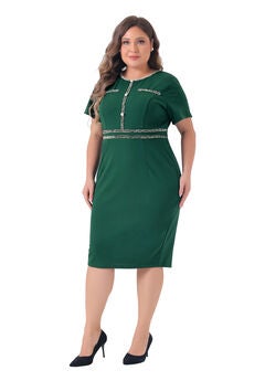 Button Crew Neck Bodycon Pencil Dress