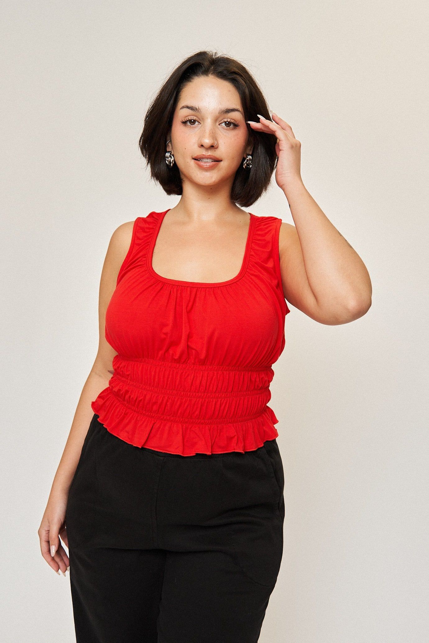 Molly Shirred Waist Top, Cherry / Red, hi-res image number 0