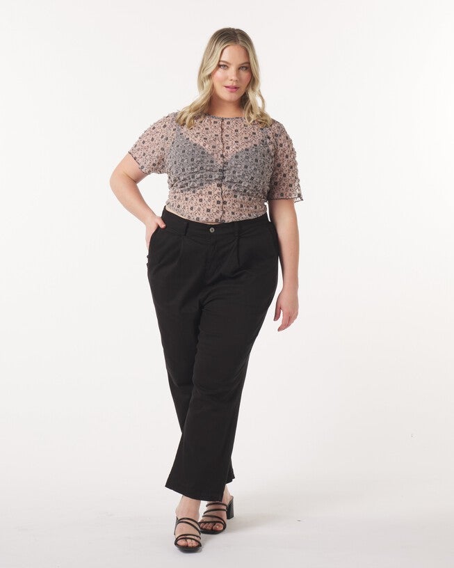 Leah Cotton Tencel Pleated Pant, Black / Black, alternate image number 1