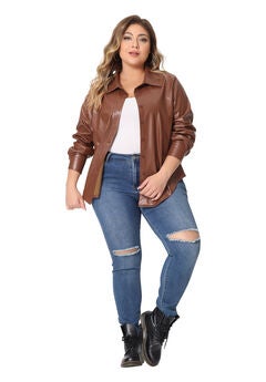 FAUX LEATHER JACKET SHACKET BUTTON DOWN SHIRT