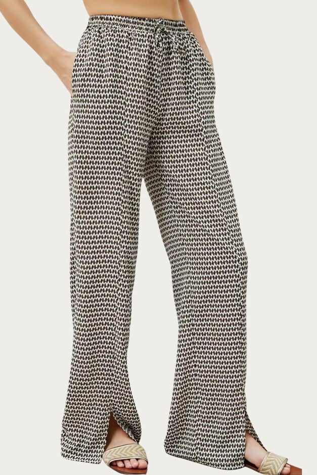 RELAXED SLIT-HEM PRINTED JERSEY PANT IN BROWN, Brown / Charcoal Grey, alternate image number null