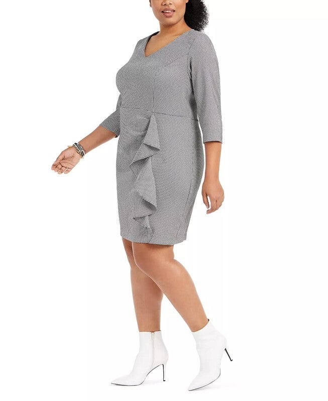 Betsey Johnson Women's Trendy Plus Size Ruffled Houndstooth Sheath Dress Gray Size 14W, Gray / Charcoal Grey, alternate image number 2
