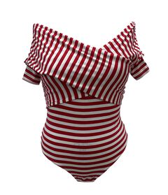 Unique Vintage Red & White Striped Off Shoulder Daydreamer Bodysuit