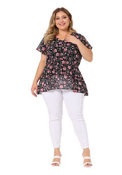 Short Sleeve Layered Casual Floral Blouse Summer Top