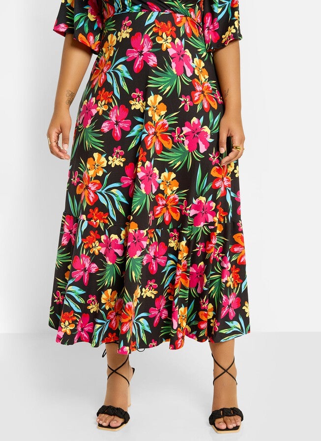 FELINA FLORAL PRINT SKATER MAXI DRESS, Black / Black, alternate image number 3